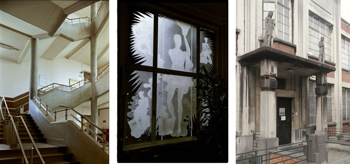 Stairwell and stained-glass at the Athénée Royal de Koekelberg • A. de Ville de Goyet © urban.brussels | École de la Découverte, Avenue Louis De Brouckère 29 in Ganshoren • © urban.brussels