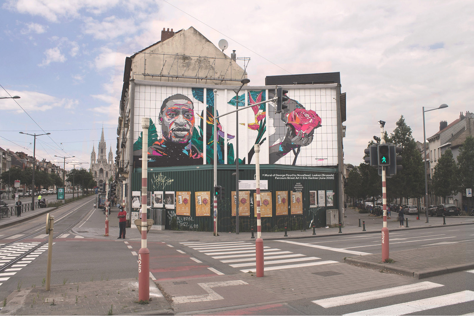 George Floyd muurschildering door NovaDead. Laken (Brussel), juni 2020. Parcours Street Art © Éric Danhier