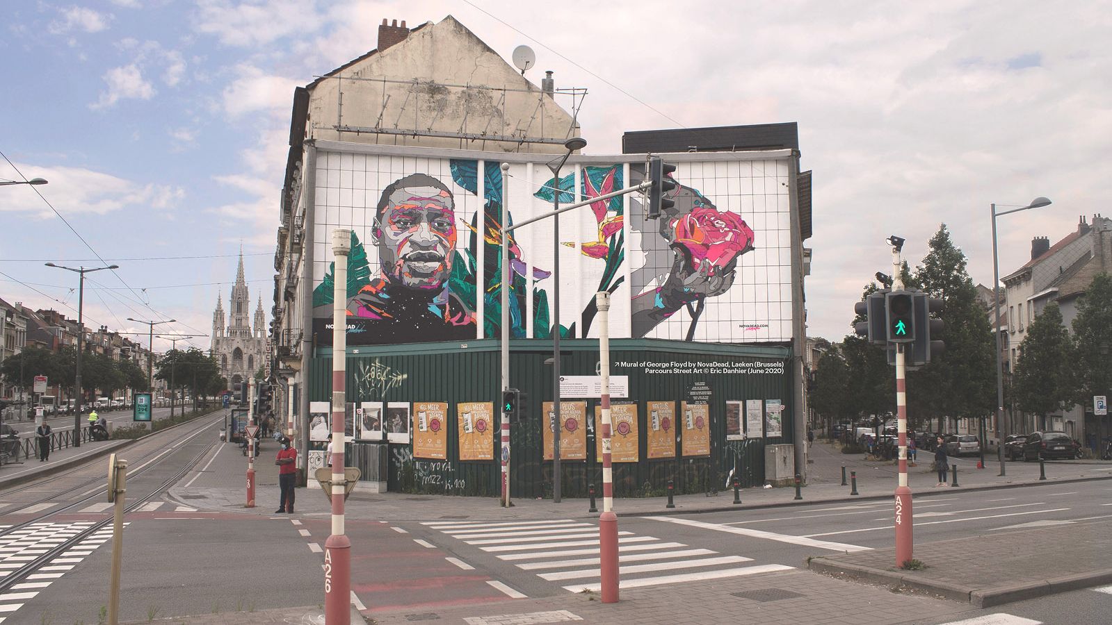 George Floyd muurschildering door NovaDead. Laken (Brussel), juni 2020. Parcours Street Art © Éric Danhier
