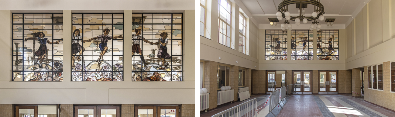 'Ecole La Roue' in Anderlecht, stained-glass window designed by Crickx