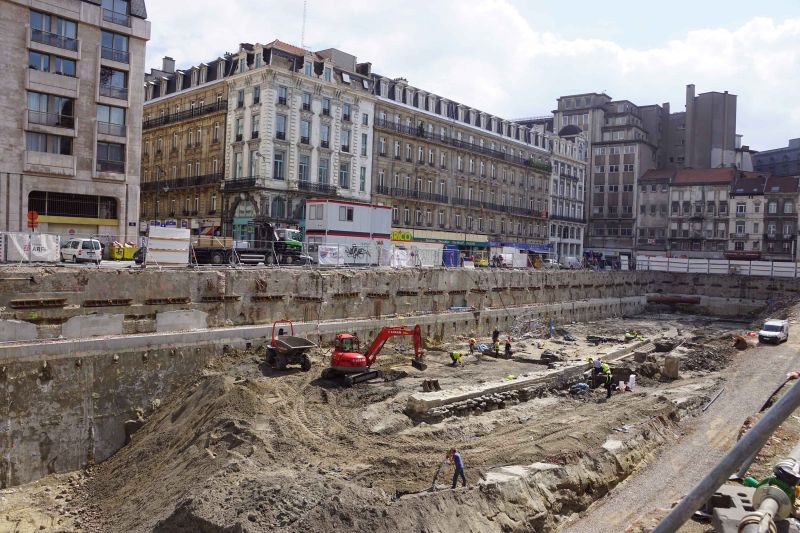 Het terrein van de voormalige Parking 58, voortaan Brucity, tijdens de opgravingen, 2019. © urban.brussels